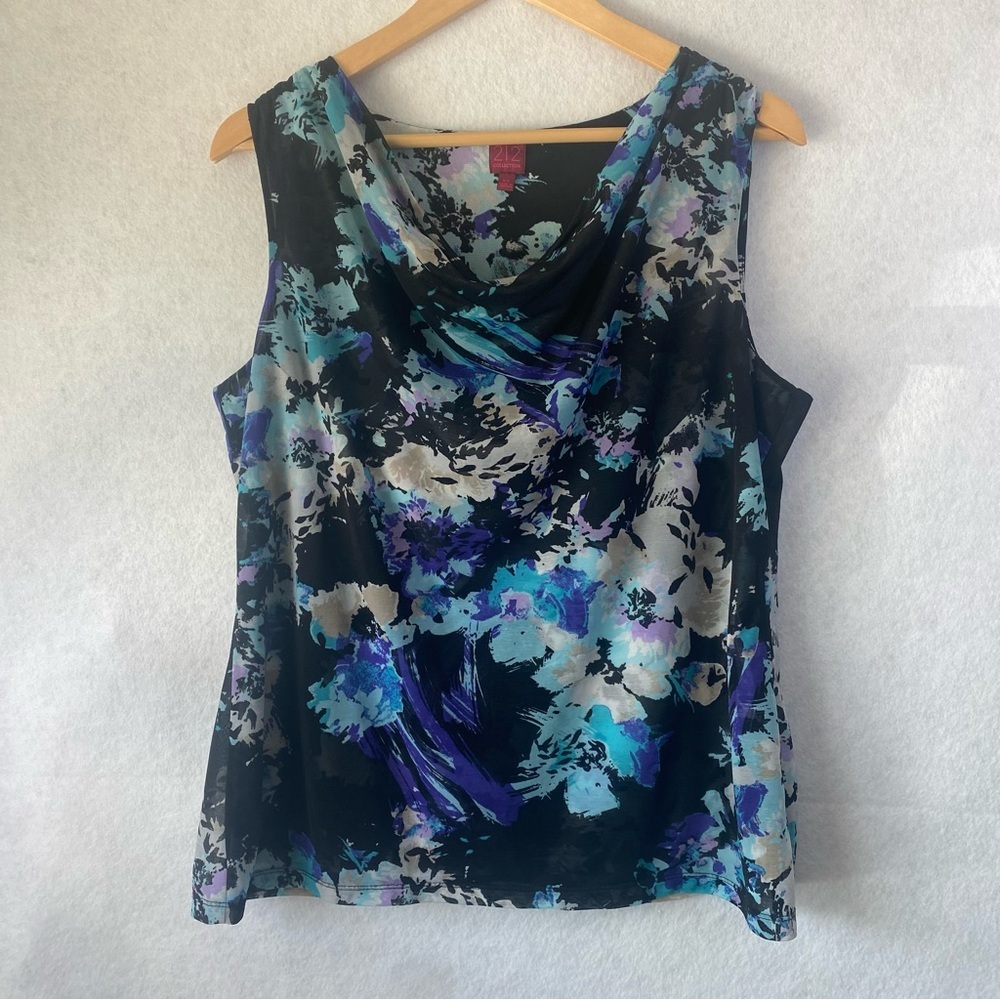 212 Collection Women's Garden Party Cowl Neck Sleeveless Chiffon Top XL Abstract - Picture 8 of 10